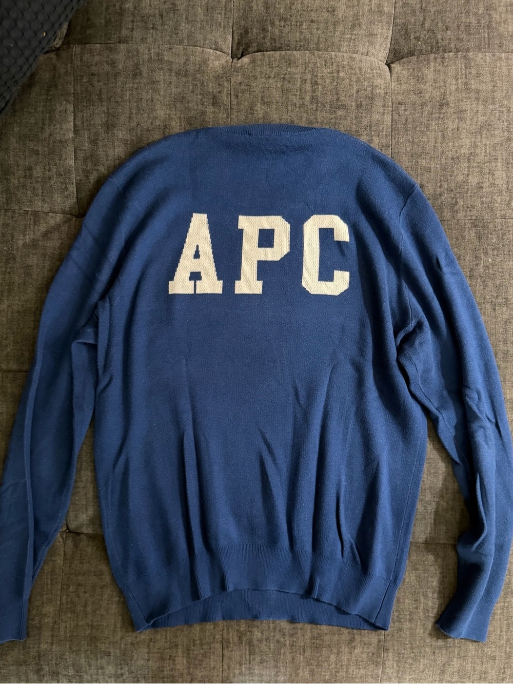A.P.C. Blue Crewneck Sweater with White APC Lettering